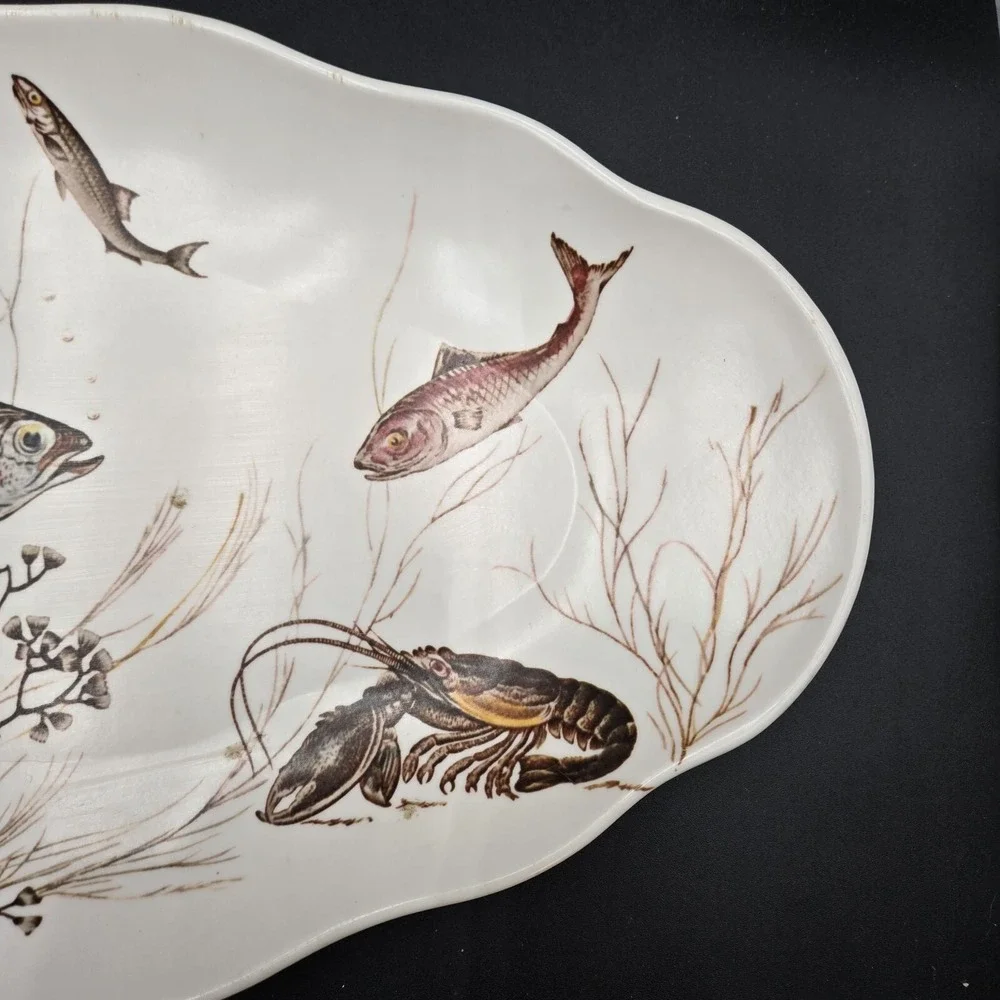 Fish Platter Montage of the Lake River Trout Crawfish Bass‎ Waverly Melamine